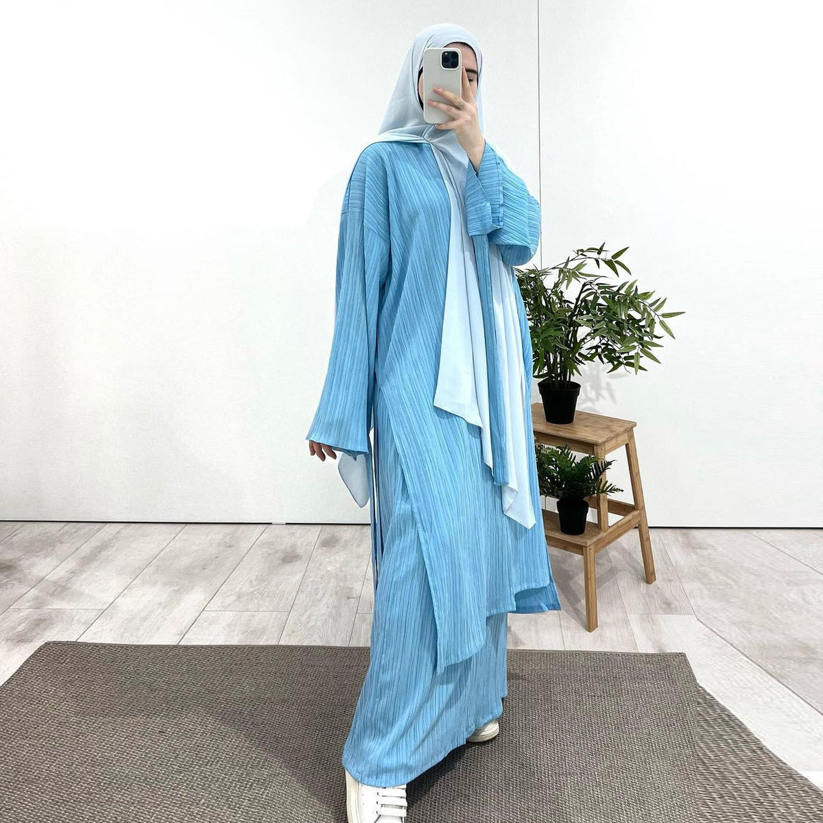 Ensemble Robe et Jupe à Texture Froissée Muslim Modest Fashion (MS103)