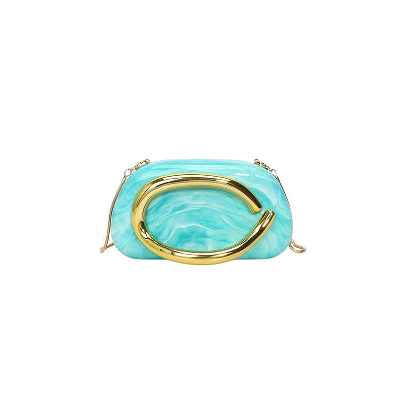 Acrylic Evening Clutch | Metallic Handle Party Bag with Chain Strap(MAC354) - Mariam's Collection
