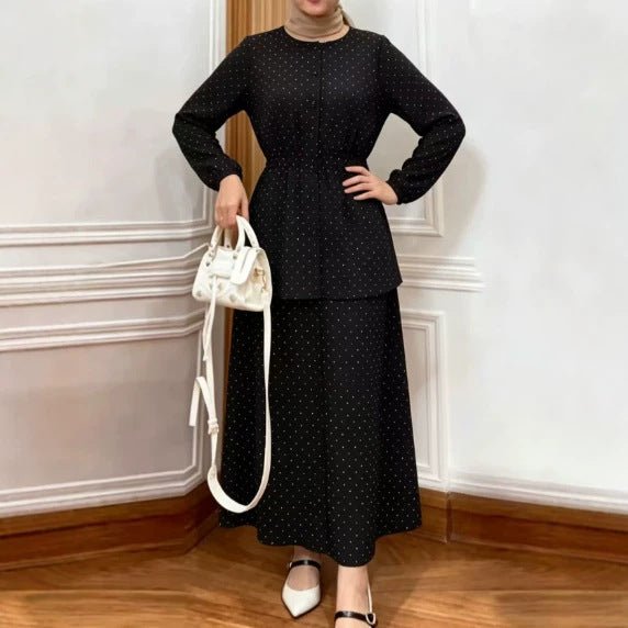 All-Over Rhinestone Top & Maxi Skirt Set | Modest Two-Piece Outfit(MS584) - Mariam's Collection