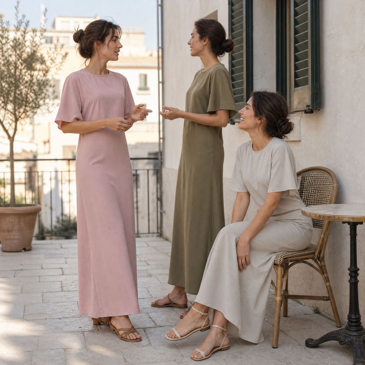Belted Inner Maxi Dress | Minimalist Mid-Sleeve Layering Dress(MS568) - Mariam's Collection
