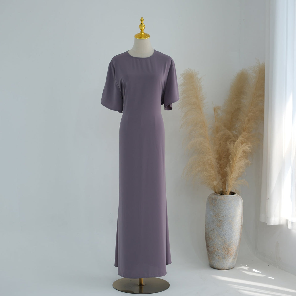 Belted Inner Maxi Dress | Minimalist Mid-Sleeve Layering Dress(MS568) - Mariam's Collection