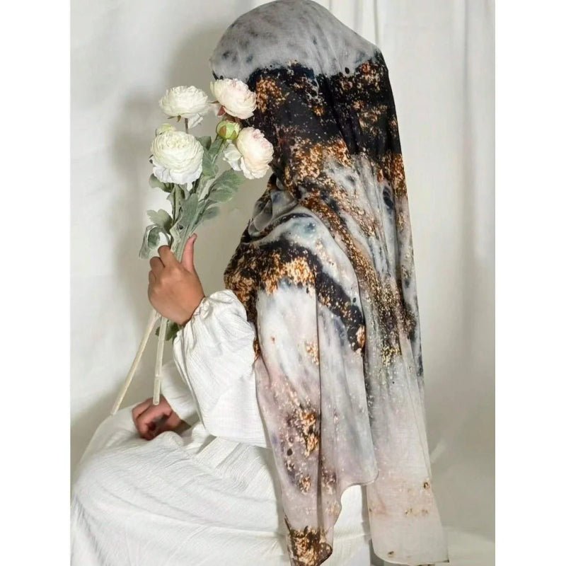Bohemian Watercolor Marble Hijab | Muslim Women's Artistic VELA Modal Headscarf in Ombre(MH124) - Mariam's Collection