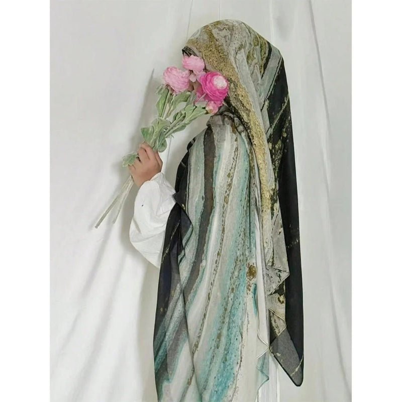 Bohemian Watercolor Marble Hijab | Muslim Women's Artistic VELA Modal Headscarf in Ombre(MH124) - Mariam's Collection