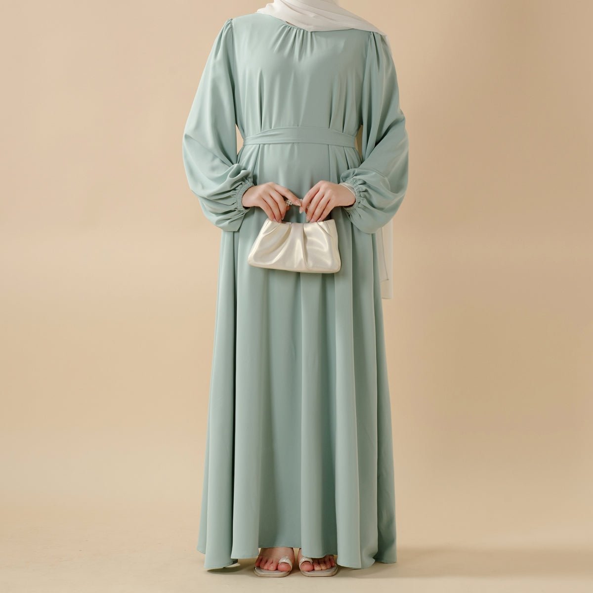Candy color abaya in soft pink pastel shade — full-length view