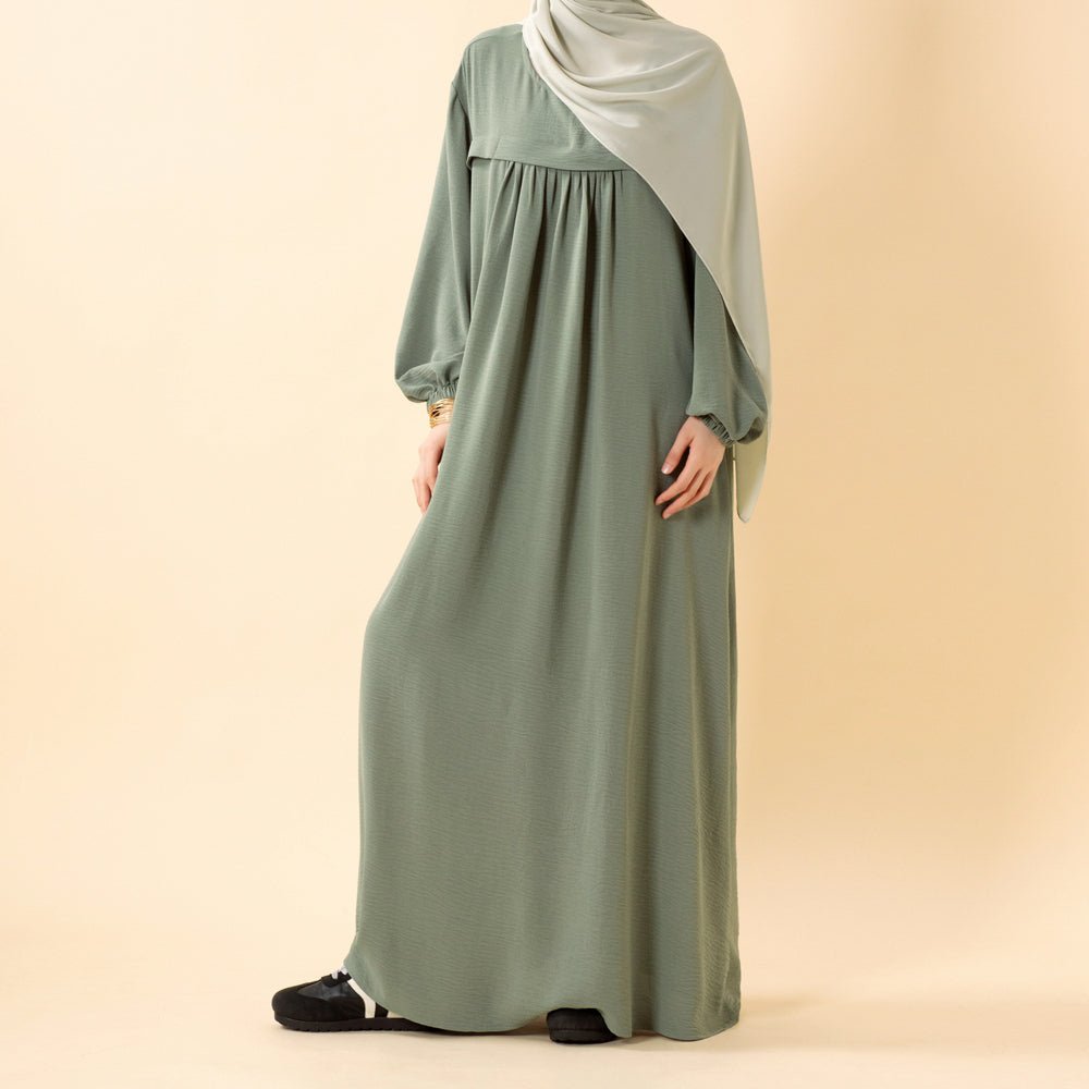 Close-up of soft fabric texture on prayer crepe abaya