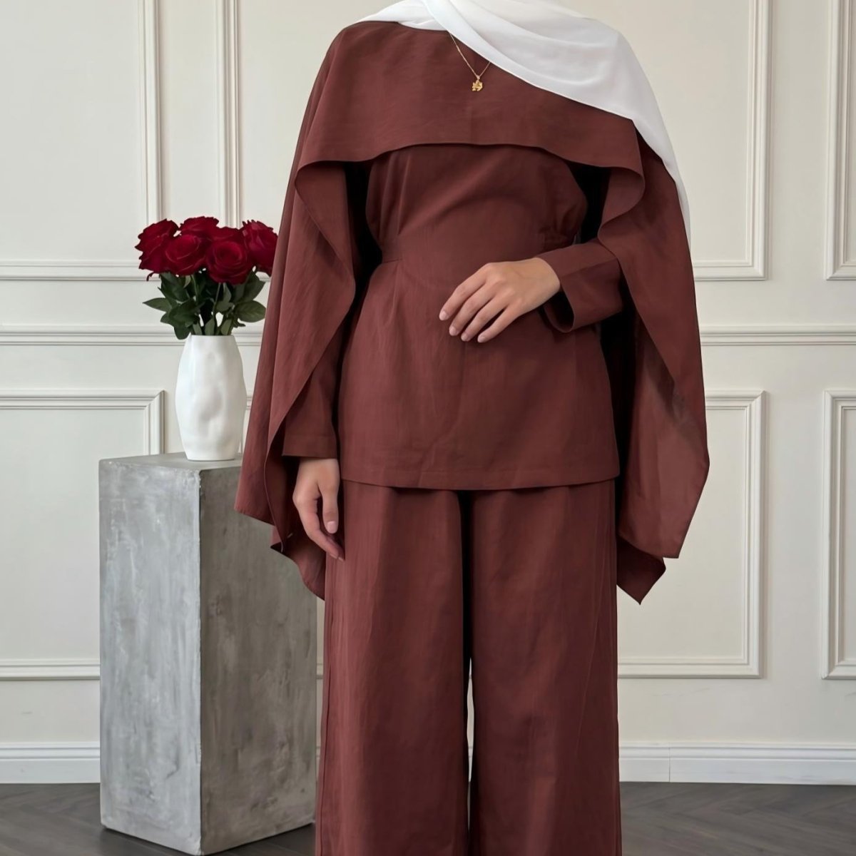 Detachable Shawl Co-ord Set – Wide-Leg Trouser Suit Set