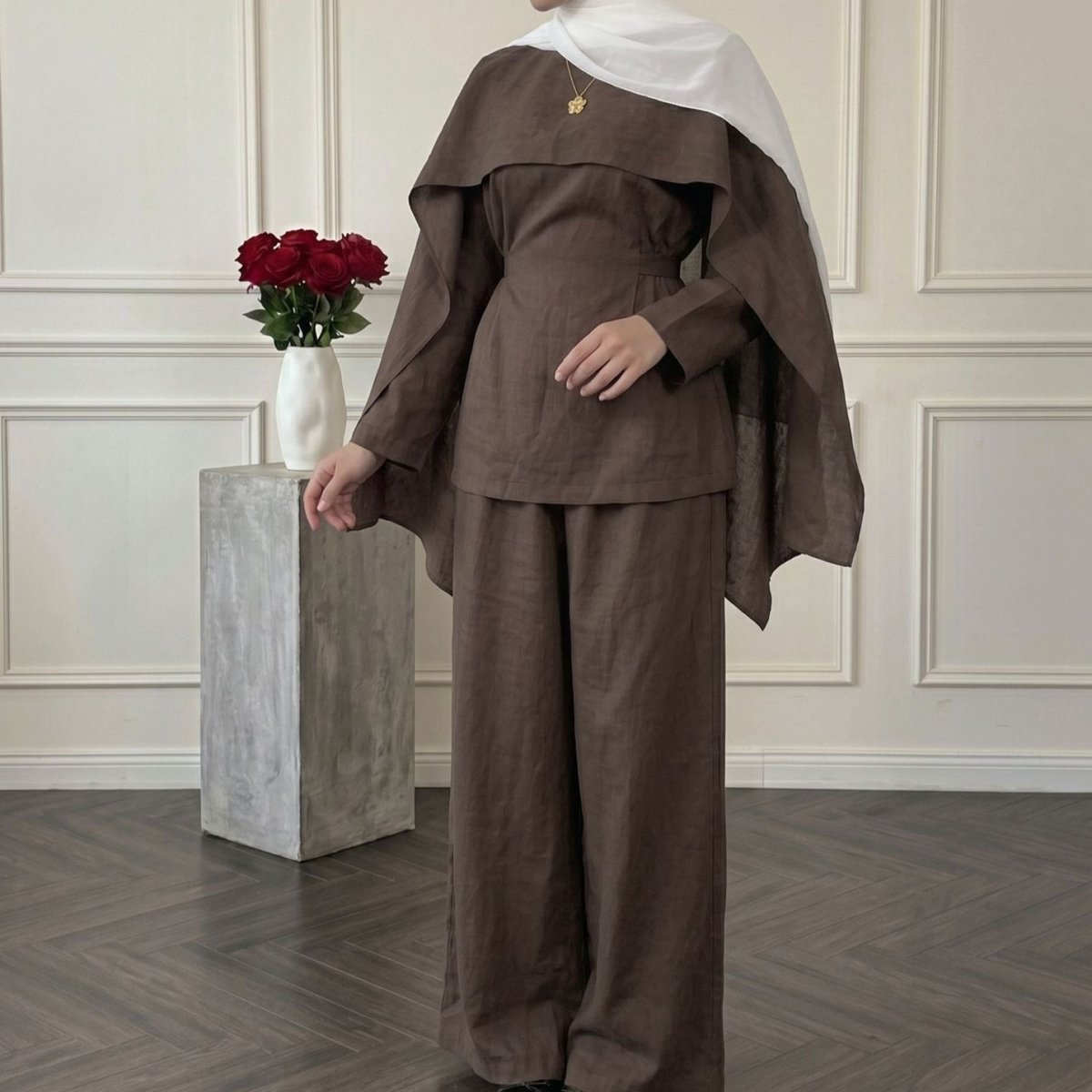 Full co-ord set styled as a complete three-piece modest outfit