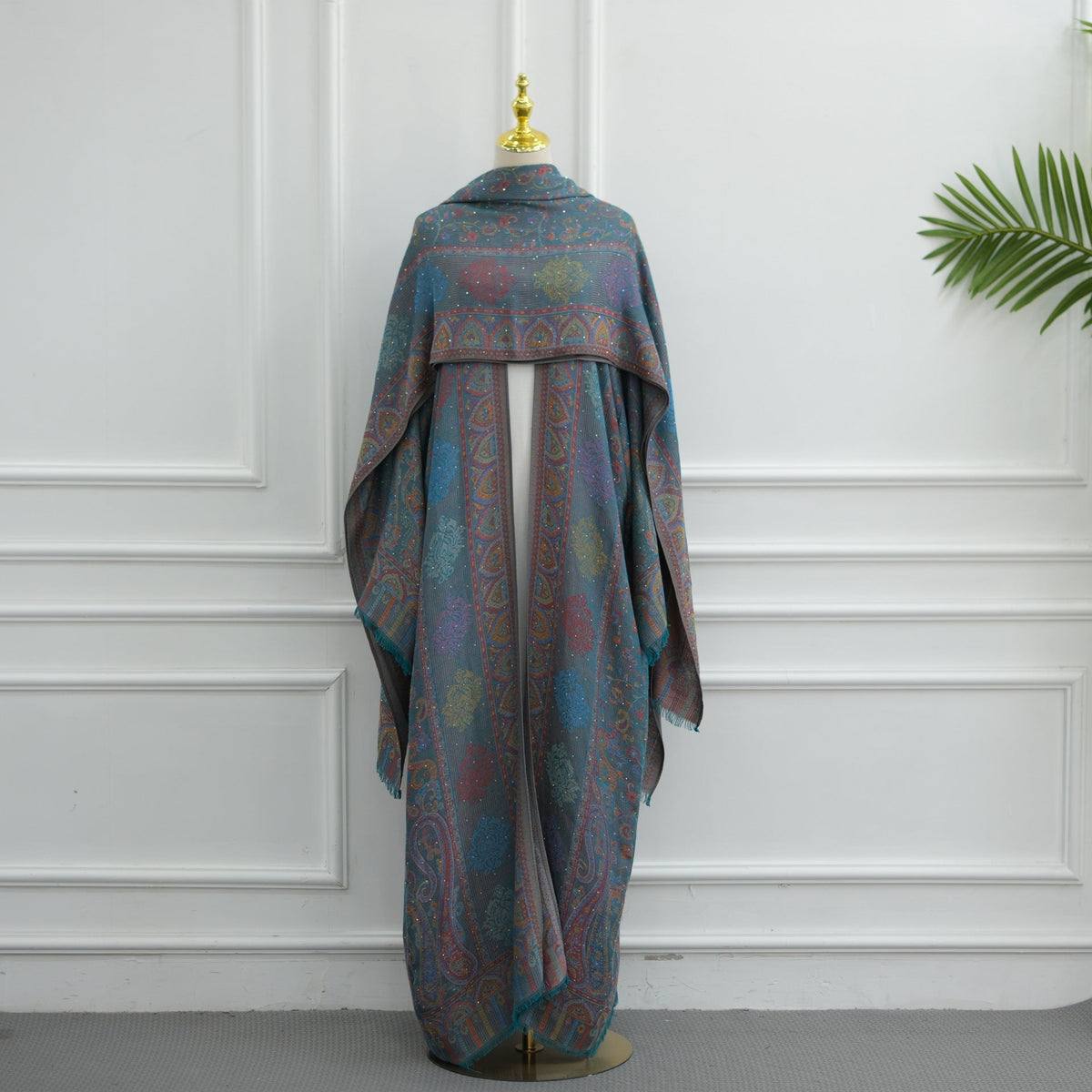 Hijab wrap styling with matching jacquard abaya