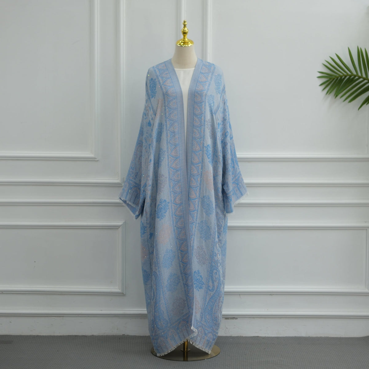 Jacquard Rhinestone Open Abaya Set – Hijab 2-Piece