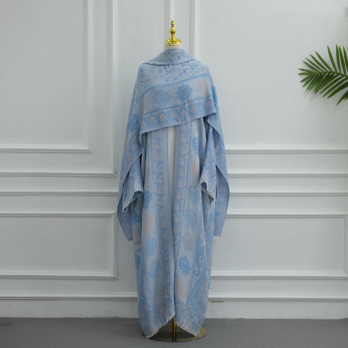 Jacquard Rhinestone Open Abaya Set – Hijab 2-Piece