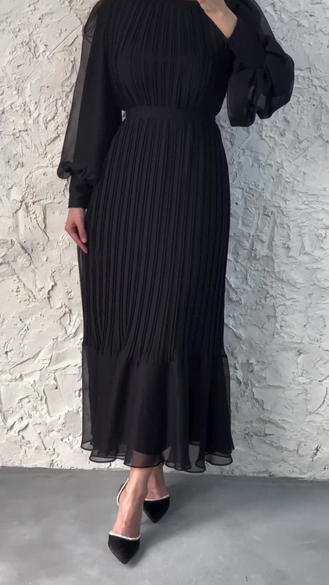 Elegant Lightweight Textured Long Skirt with Puff Sleeves Abaya Dress. (MA201) - Mariam's Collection