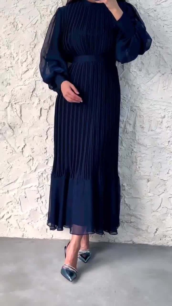 Elegant Lightweight Textured Long Skirt with Puff Sleeves Abaya Dress. (MA201) - Mariam's Collection