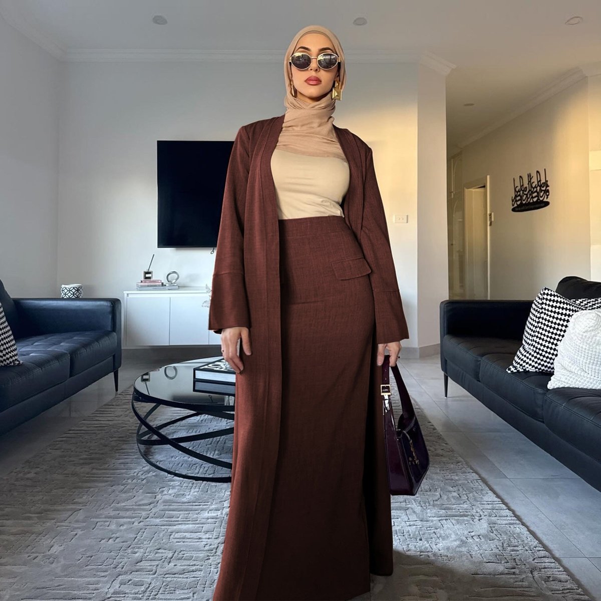 Elegant Long Cardigan & Maxi Skirt Set(MS175) - Mariam's Collection