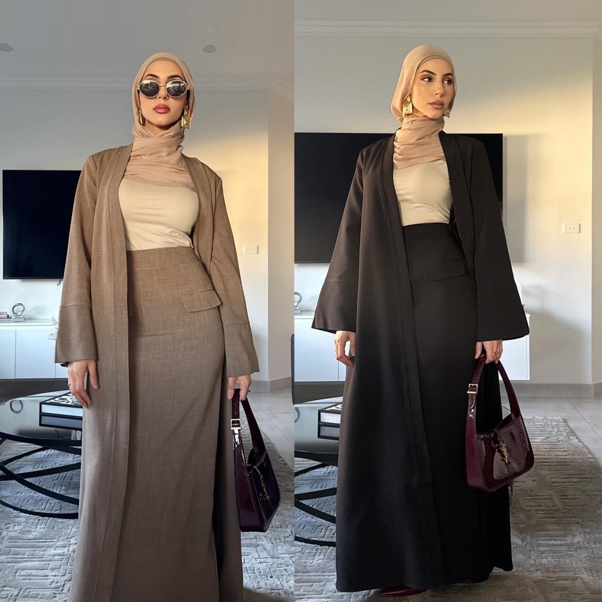 Elegant Long Cardigan & Maxi Skirt Set(MS175) - Mariam's Collection