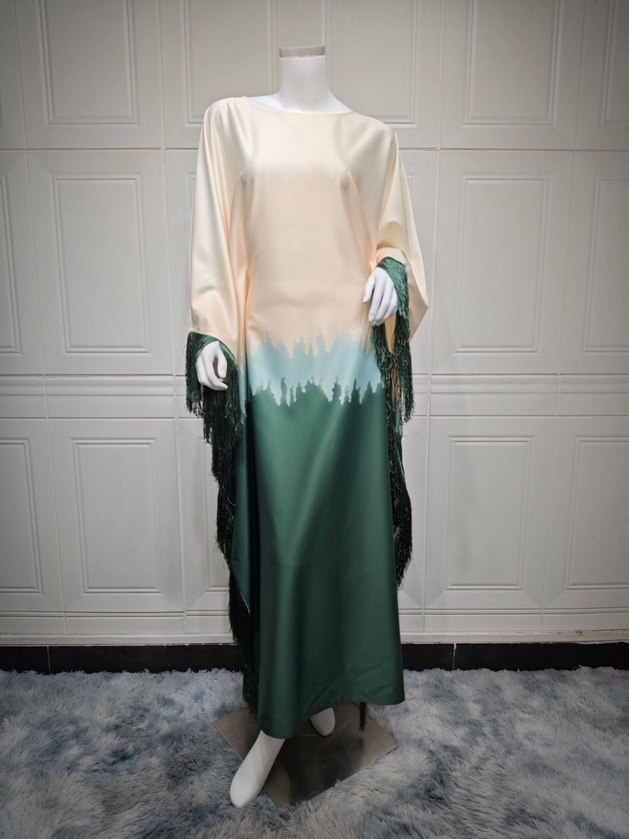 Elegant Ombre Gradient Print Fringed Robe Dress Abaya. (MA179) - Mariam's Collection