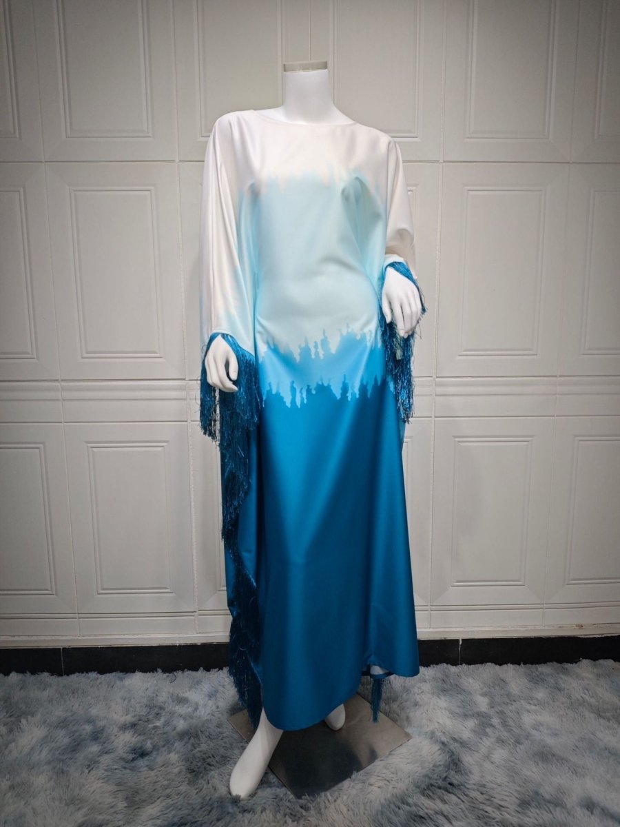 Elegant Ombre Gradient Print Fringed Robe Dress Abaya. (MA179) - Mariam's Collection