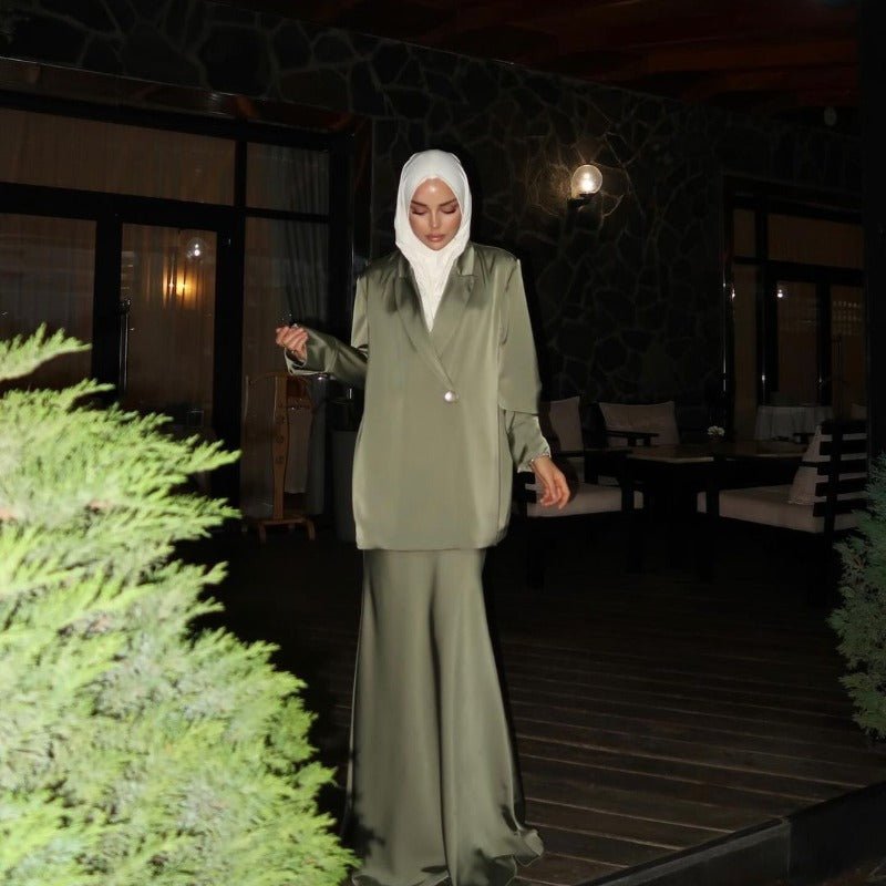 Elegant Satin Blazer & Skirt Set | Professional Two - Piece Suit - Luxurious Office Wear(MS129) - Mariam's Collection
