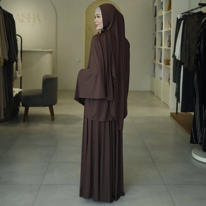 Elegant Solid Color Two - Piece Set | Side Slit Long Sleeve Top & Pleated Skirt(MS135) - Mariam's Collection
