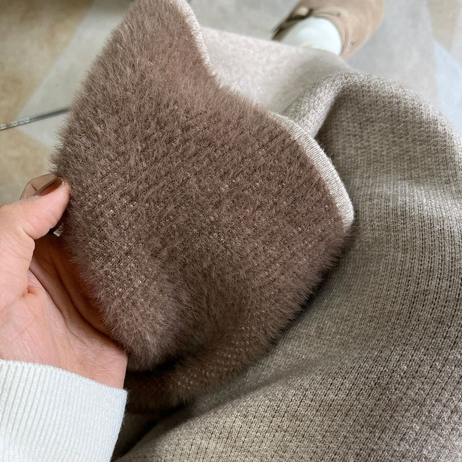 Fleece - Lined Knit Midi Skirt with Side Slit(MS207) - Mariam's Collection