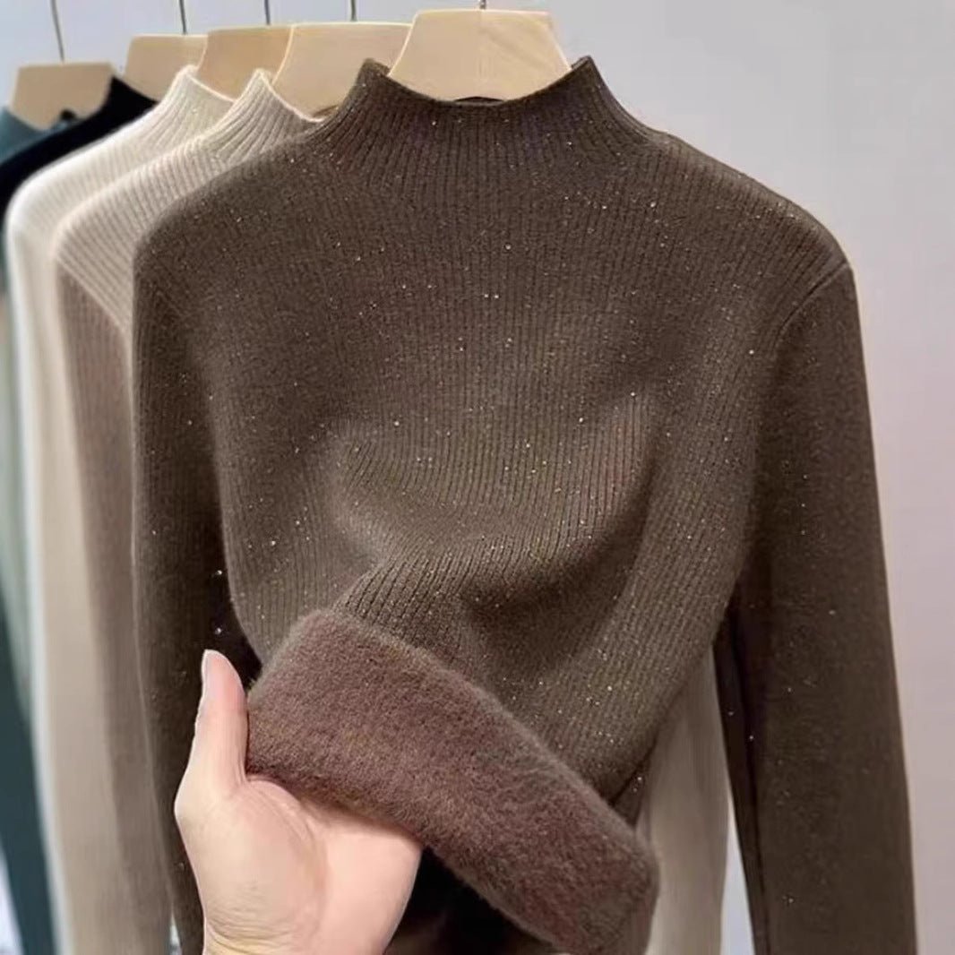Fleece - Lined Mock Neck Sweater | Thick Winter Base Layer Top(MS159) - Mariam's Collection