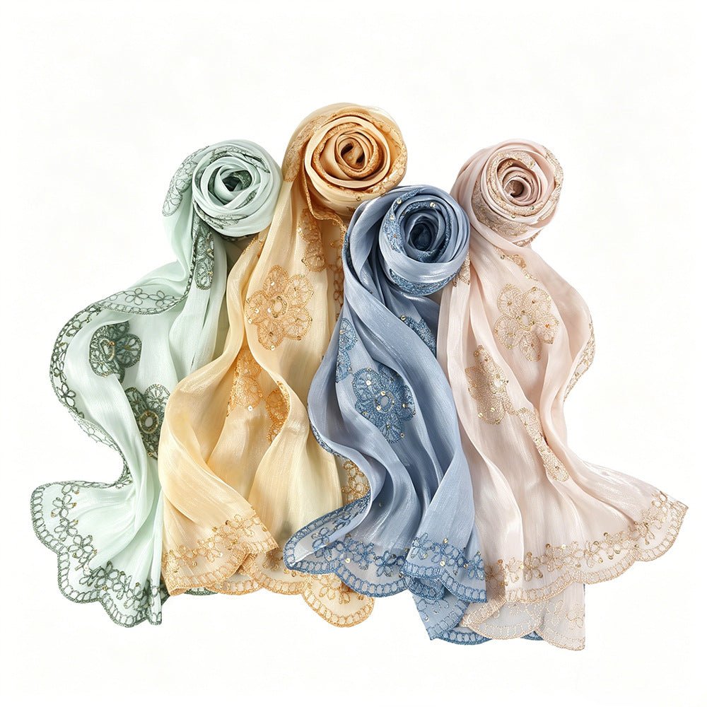 Floral Embroidered Shimmer Hijab – Maxi Hijab Scarf