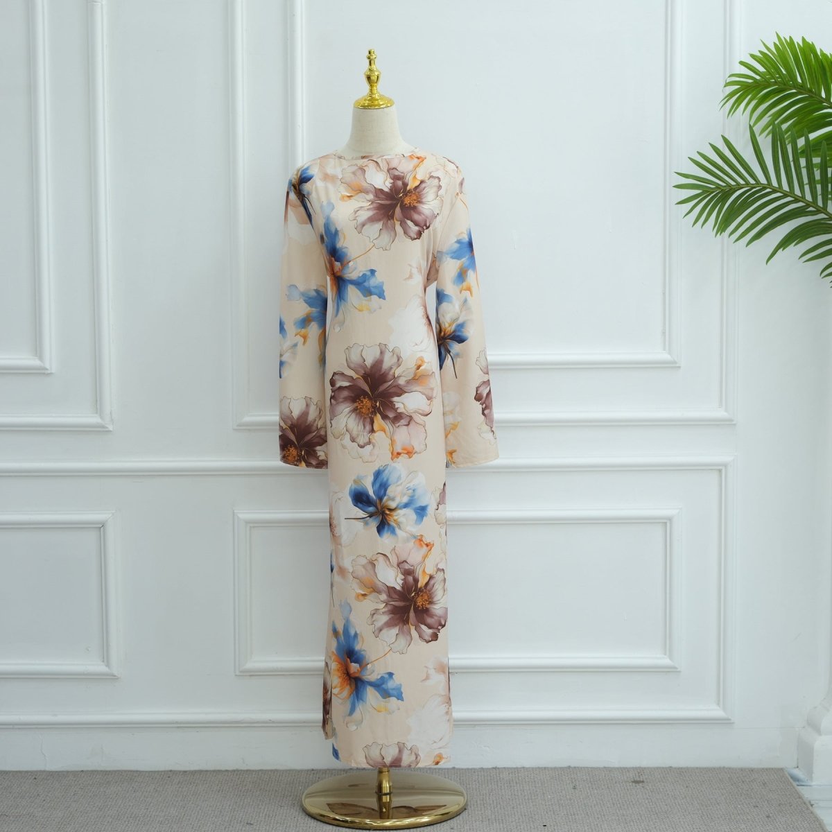 Floral Print Abaya with Bell Sleeves(MA332) - Mariam's Collection