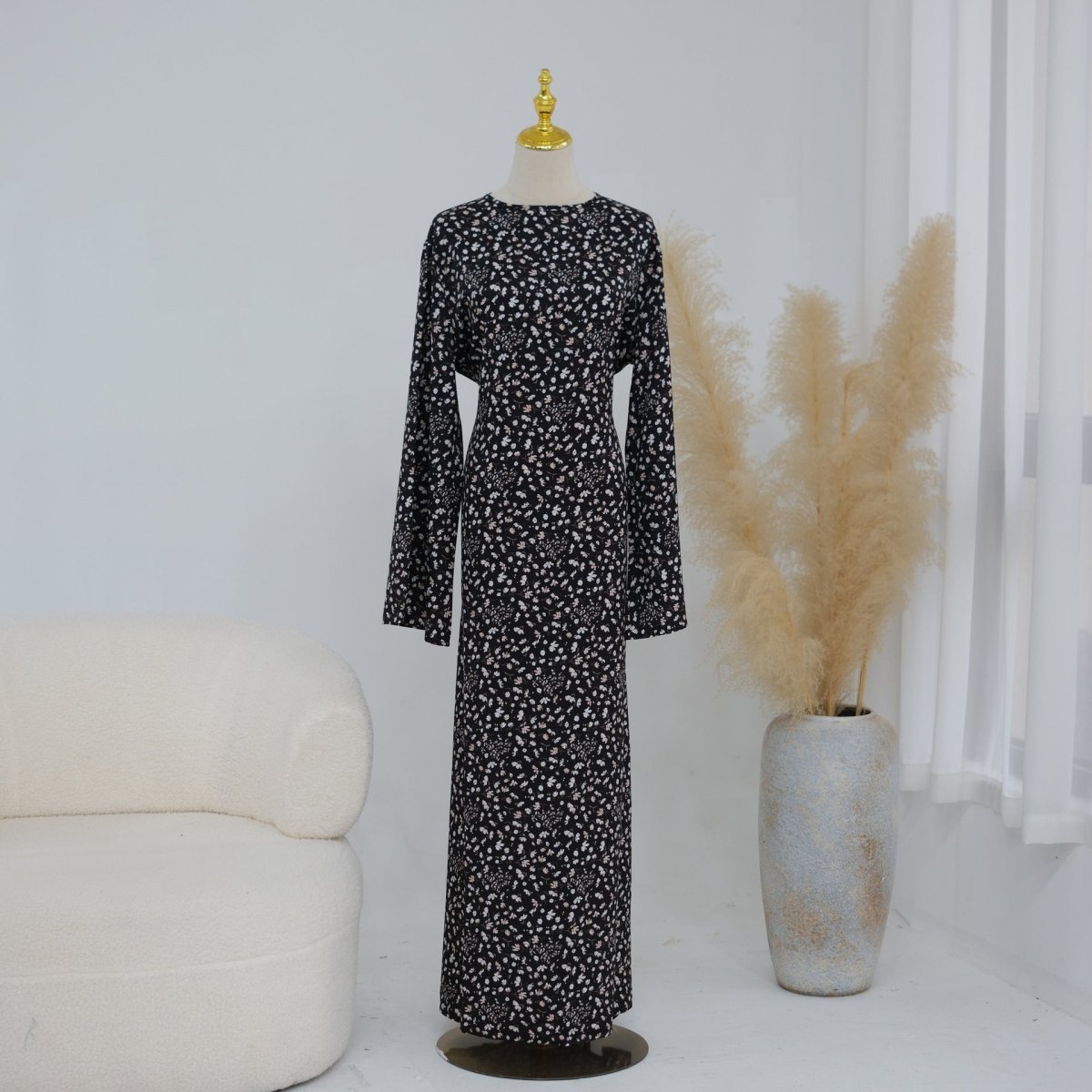 Lightweight washed crinkle maxi dress in floral print, holiday styling