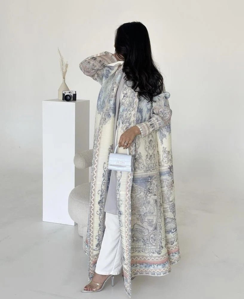 Floral Print Muslim Trench Coat - Modest Commuter Jacket Cape Robe(MOA212) - Mariam's Collection