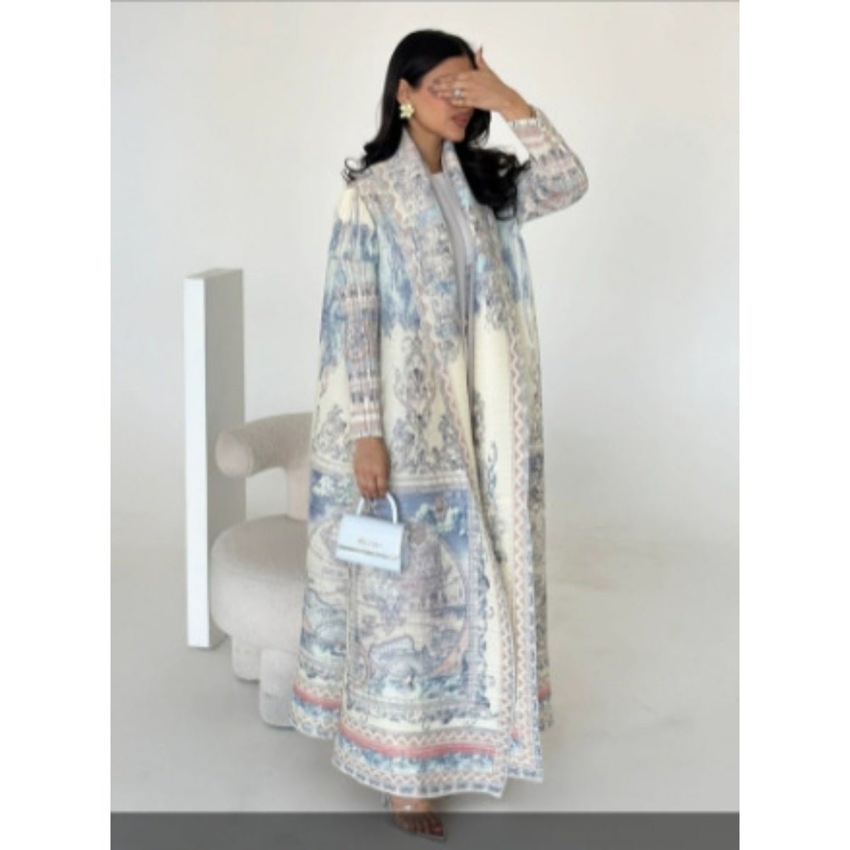 Floral Print Muslim Trench Coat - Modest Commuter Jacket Cape Robe(MOA212) - Mariam's Collection