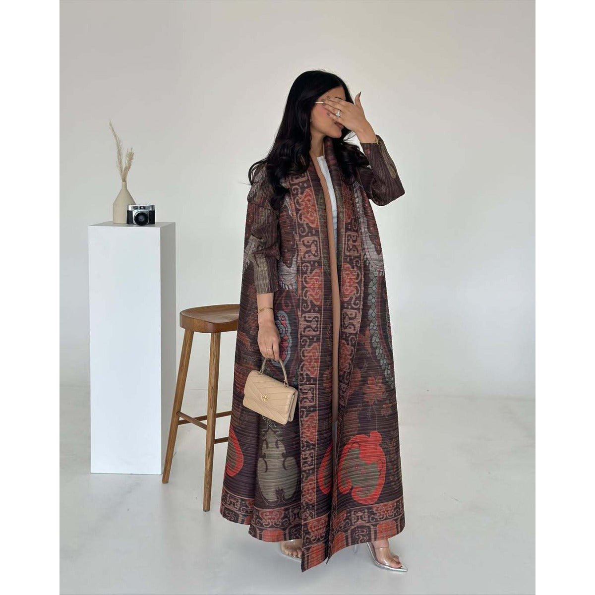 Floral Print Muslim Trench Coat - Modest Commuter Jacket Cape Robe(MOA212) - Mariam's Collection