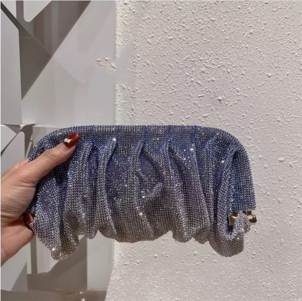 Full of Diamond Pleated Clouds Dinner Bag One Shoulder Crossbody Clamp Women's Bag (MAC257) - Mariam's Collection