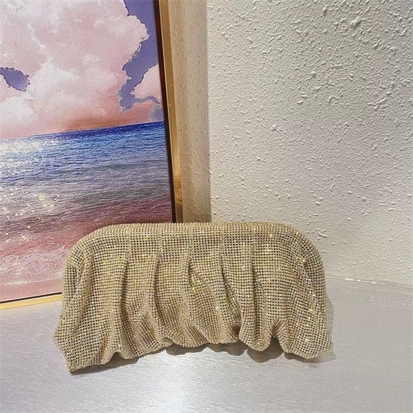 Full of Diamond Pleated Clouds Dinner Bag One Shoulder Crossbody Clamp Women's Bag (MAC257) - Mariam's Collection