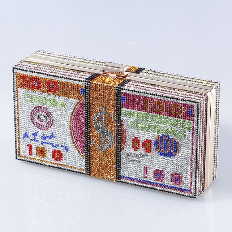 Glamorous Fully Bedazzled Dollar Motif Evening Bag Party Clutch (MAC293) - Mariam's Collection