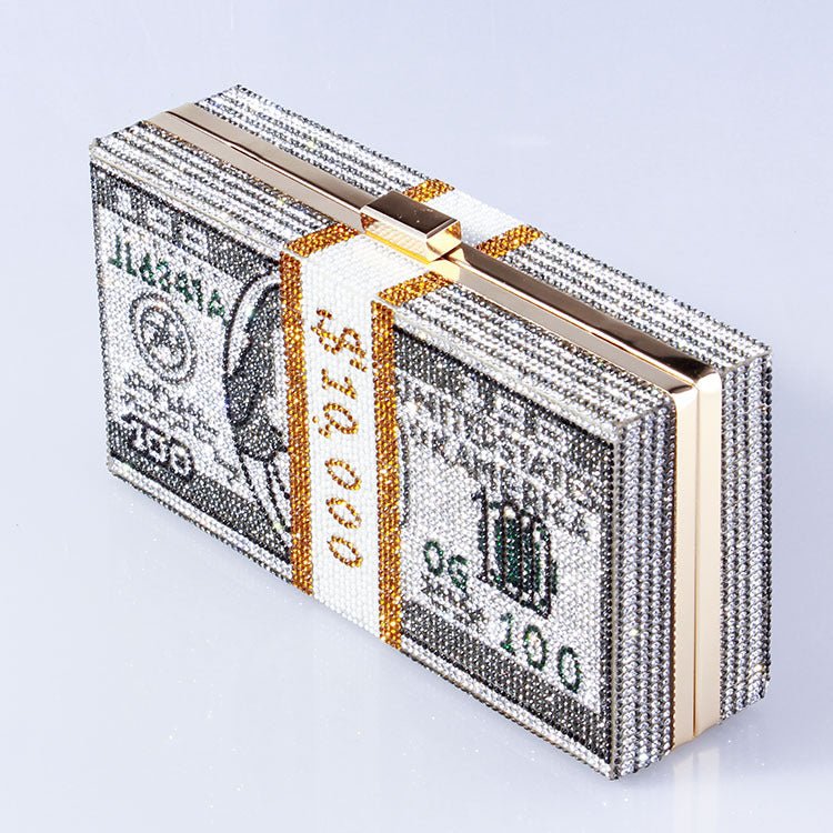 Glamorous Fully Bedazzled Dollar Motif Evening Bag Party Clutch (MAC293) - Mariam's Collection
