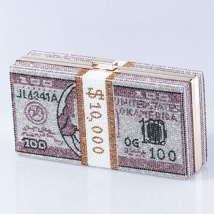 Glamorous Fully Bedazzled Dollar Motif Evening Bag Party Clutch (MAC293) - Mariam's Collection