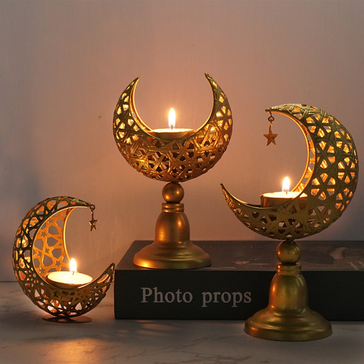 Hollow Moon Candle Holder – Iron Ramadan Decorative Accent (MAC379) - Mariam's Collection