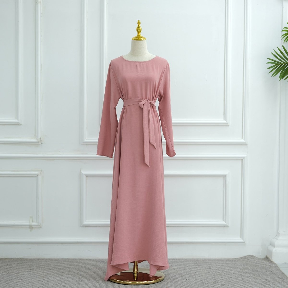 Ice Silk Crinkle Cape Set | 3 - Piece Solid Color Abaya with Inner Dress & Belt(MA304) - Mariam's Collection