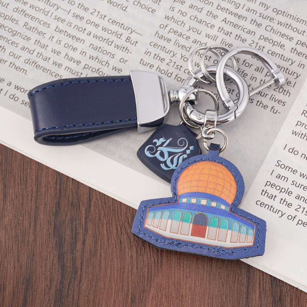 Islamic Leather Keychain with Arabic Calligraphy & Mosque Pendant Sheepskin Keychain (MAC284) - Mariam's Collection
