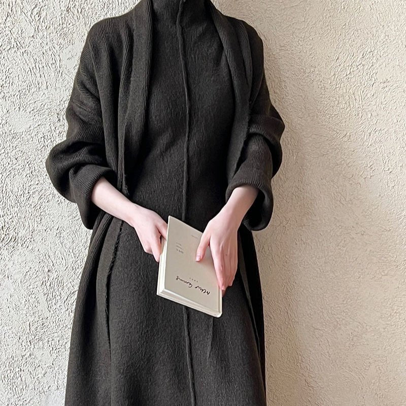 Long Knit Cardigan & Turtleneck Dress Set(MS177) - Mariam's Collection