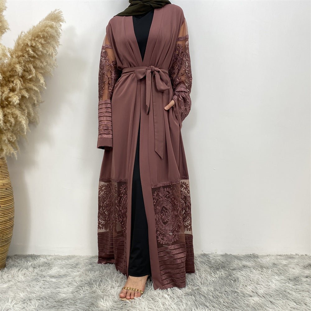 Luxury Embroidered Mesh Cardigan Abaya Dress. (MOA161) - Mariam's Collection