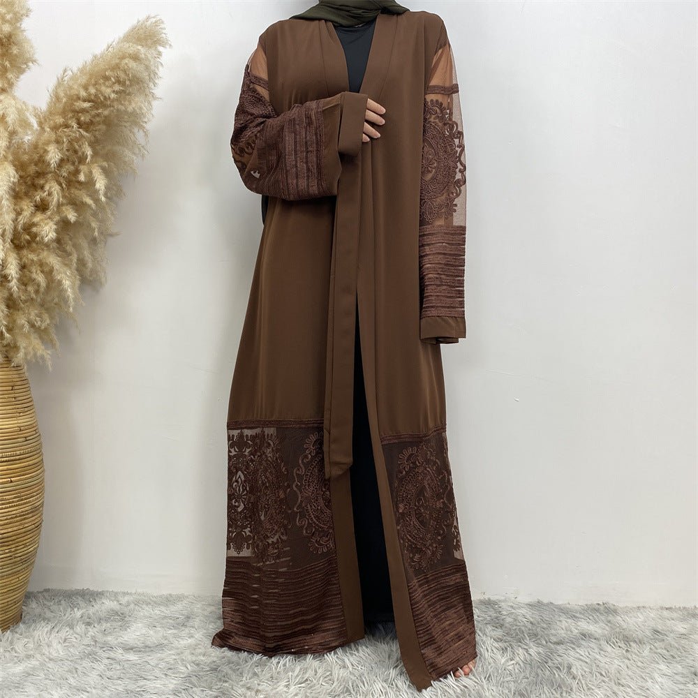 Luxury Embroidered Mesh Cardigan Abaya Dress. (MOA161) - Mariam's Collection