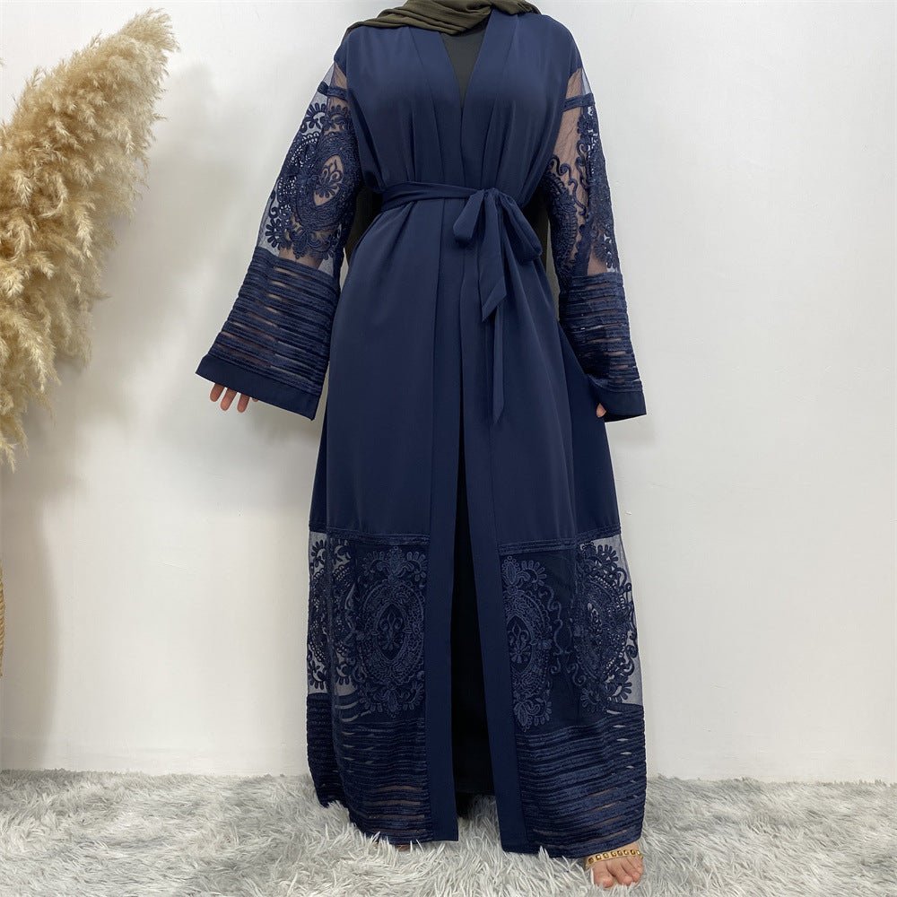 Luxury Embroidered Mesh Cardigan Abaya Dress. (MOA161) - Mariam's Collection