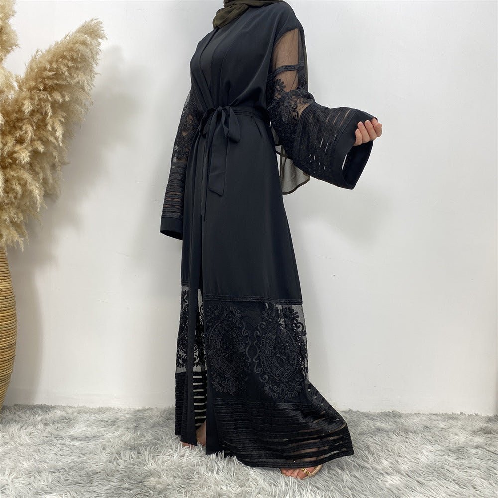 Luxury Embroidered Mesh Cardigan Abaya Dress. (MOA161) - Mariam's Collection