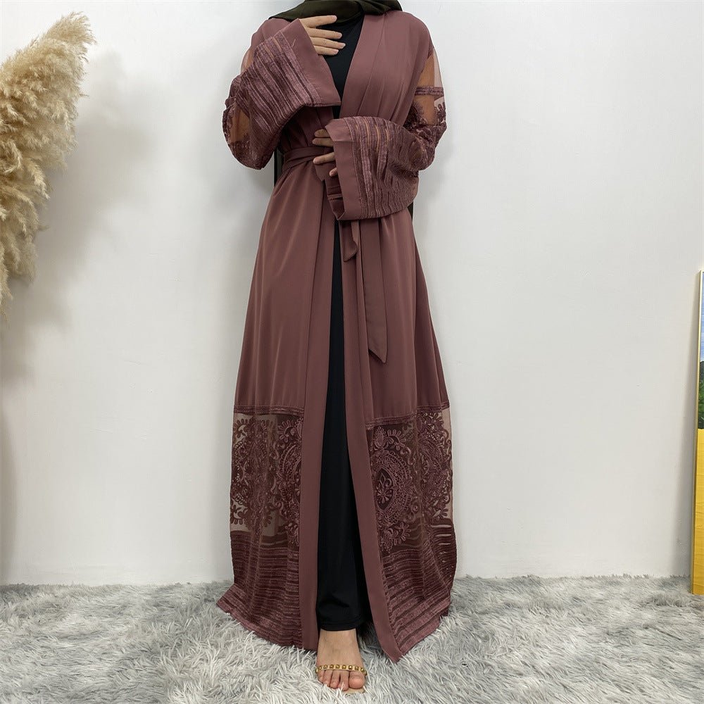Luxury Embroidered Mesh Cardigan Abaya Dress. (MOA161) - Mariam's Collection
