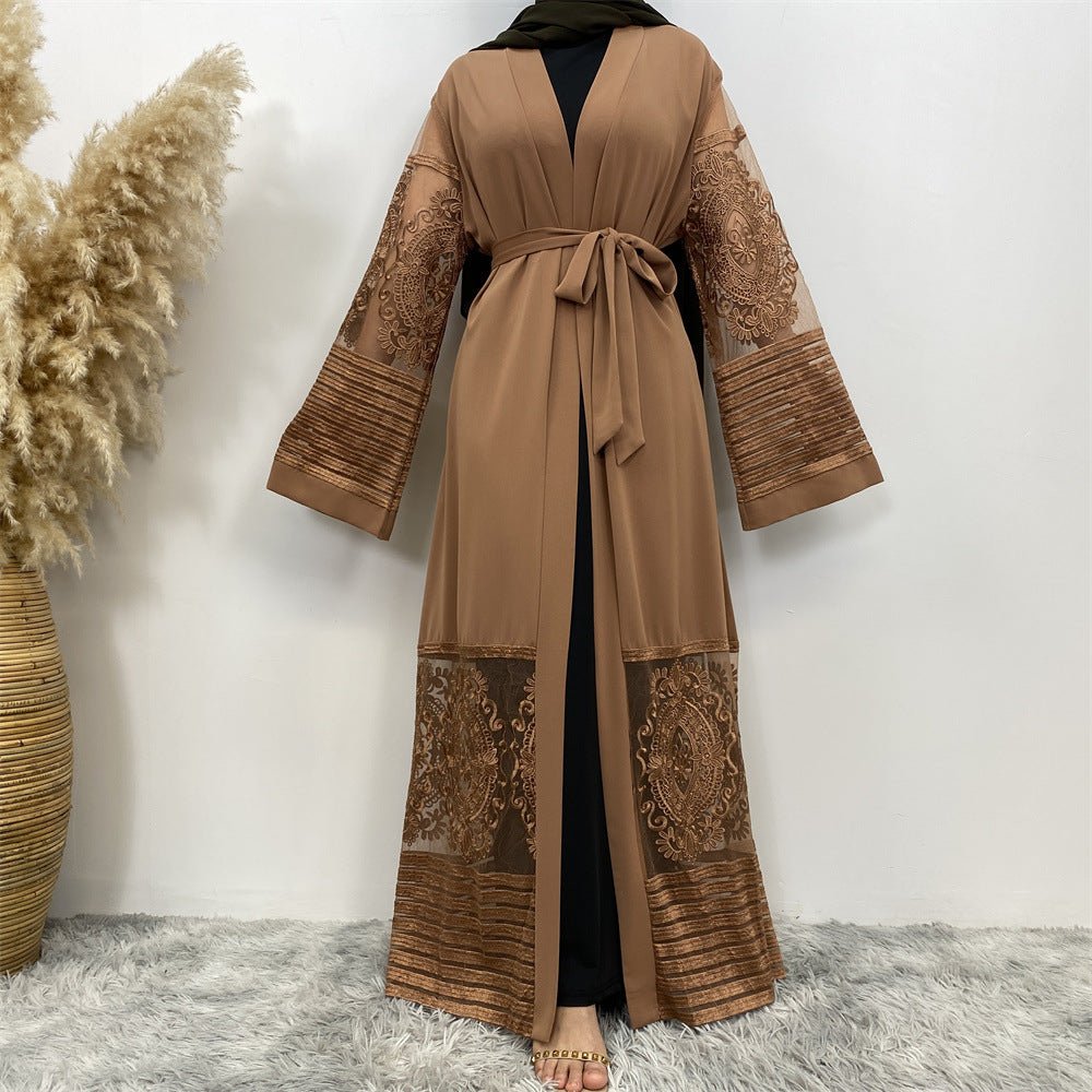 Luxury Embroidered Mesh Cardigan Abaya Dress. (MOA161) - Mariam's Collection