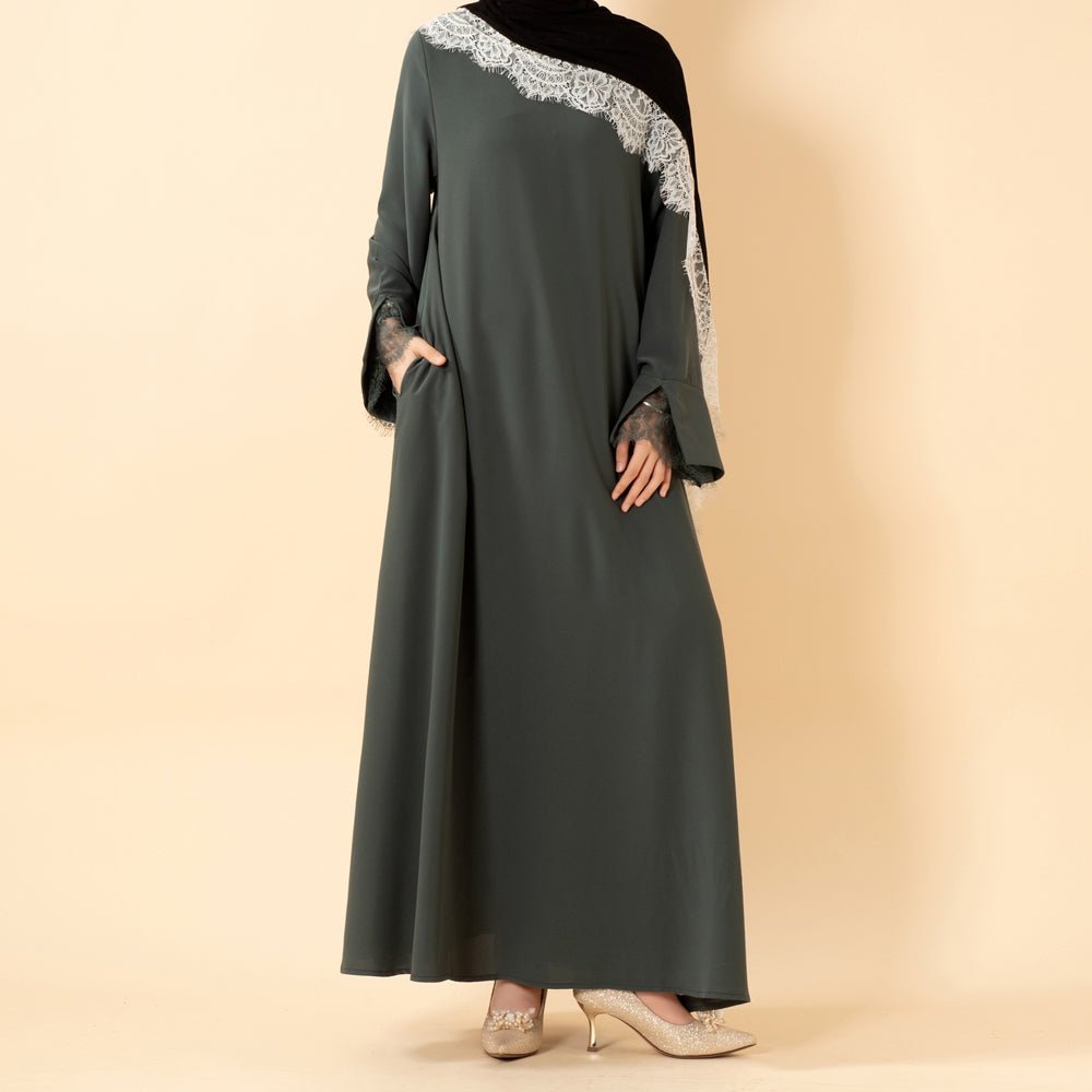 Close-up of smooth Nida fabric texture on luxury modest abaya