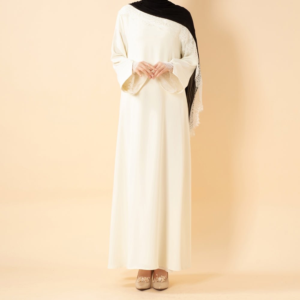 Front hem drape detail of wide A-line Nida umbrella abaya