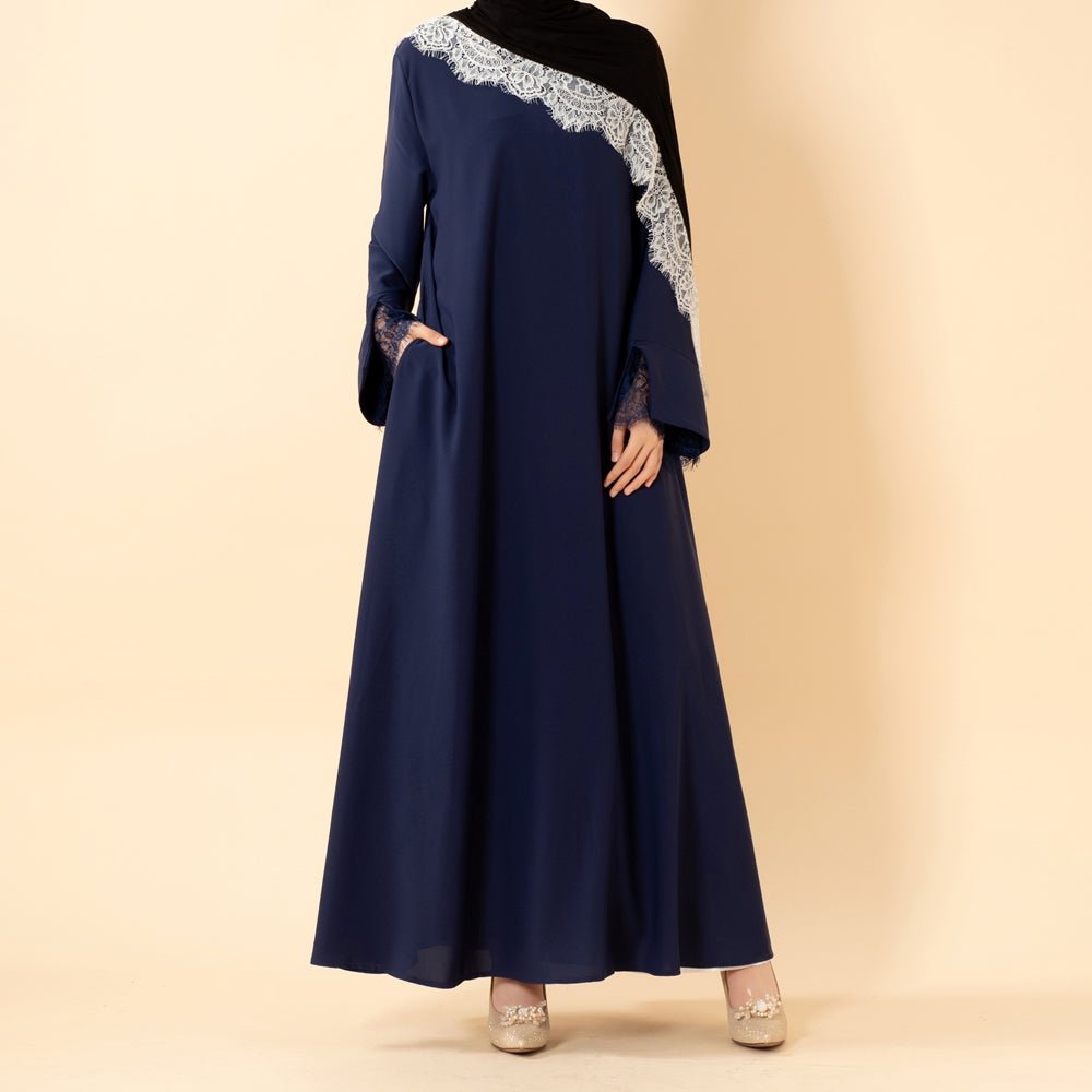 Draped silhouette of luxury umbrella abaya in smooth Nida fabric