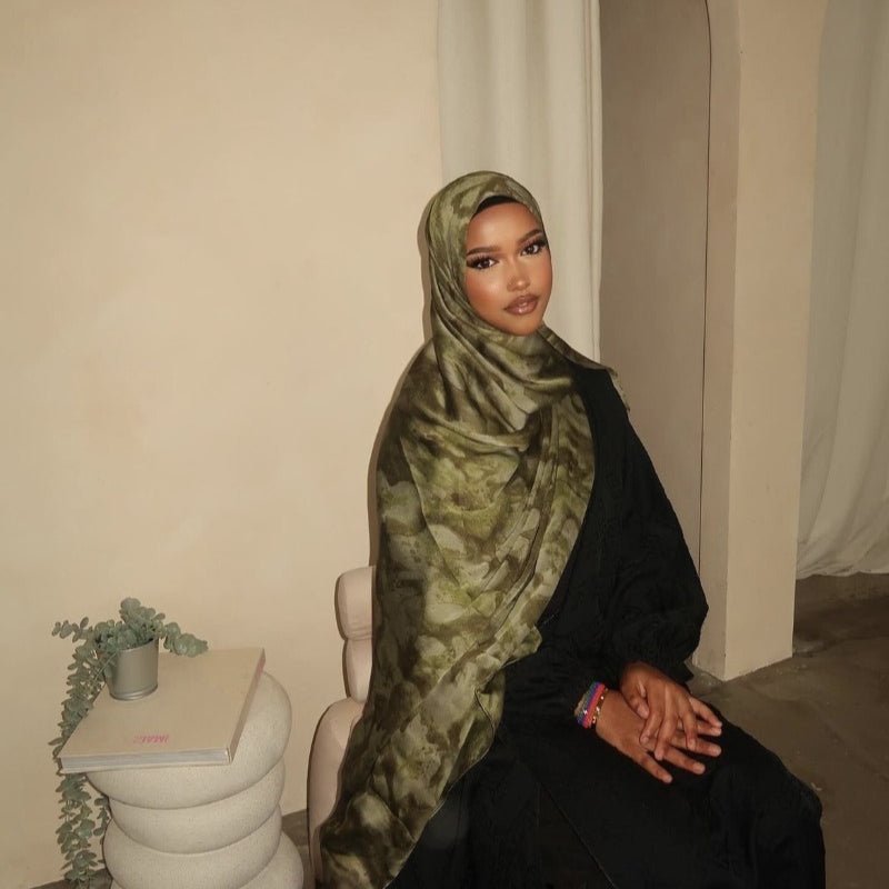 Luxury Premium Silk - Like Printed Hijab Scarf | 180x85cm Large Rectangle Hijab(MH146) - Mariam's Collection