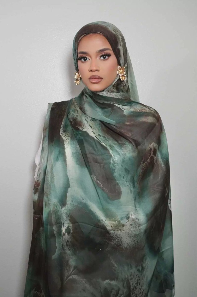 Luxury Premium Silk - Like Printed Hijab Scarf | 180x85cm Large Rectangle Hijab(MH146) - Mariam's Collection